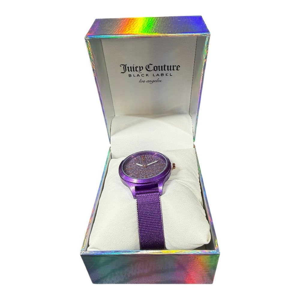 Juicy Couture Black Label Purple Glitter Dial Mesh Watch New in Box